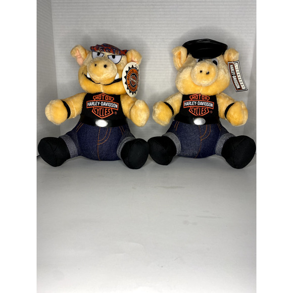 Harley Davidson Hog Pig Biker Plush 10" Tall Play-By-Play Vintage Set of 2! NWT! - Picture 1 of 4